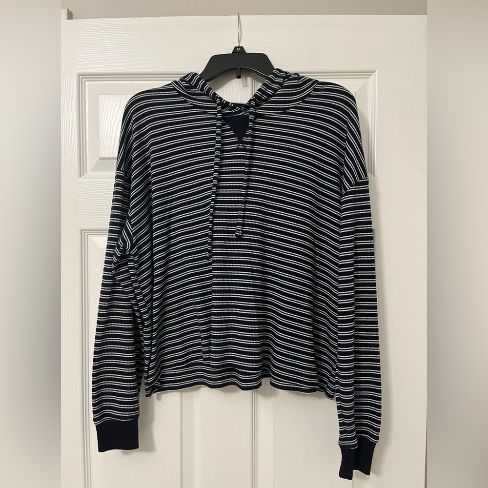 Hollister Must Have Collection Navy and White Stripped Knit Hoodie/Pullover